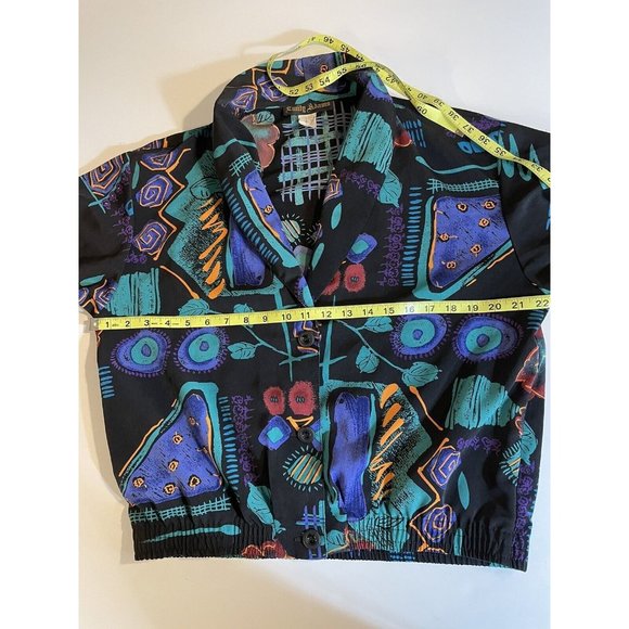 Vintage Emily Adams Blazer Medium Bomber Abstract Print Button Front Maximalism - Picture 16 of 16